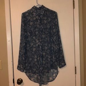 Blue floral button down blouse